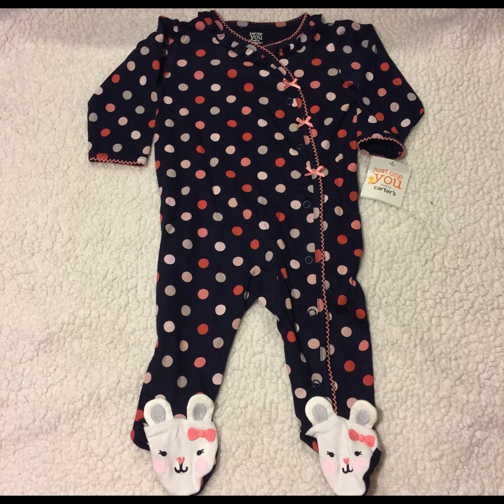 Polka dot sleeper with bunny feet